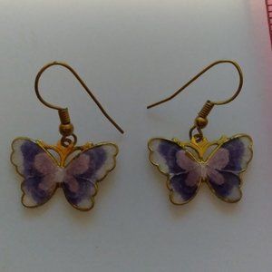 Vintage Purple Cloisonné butterfly earrings